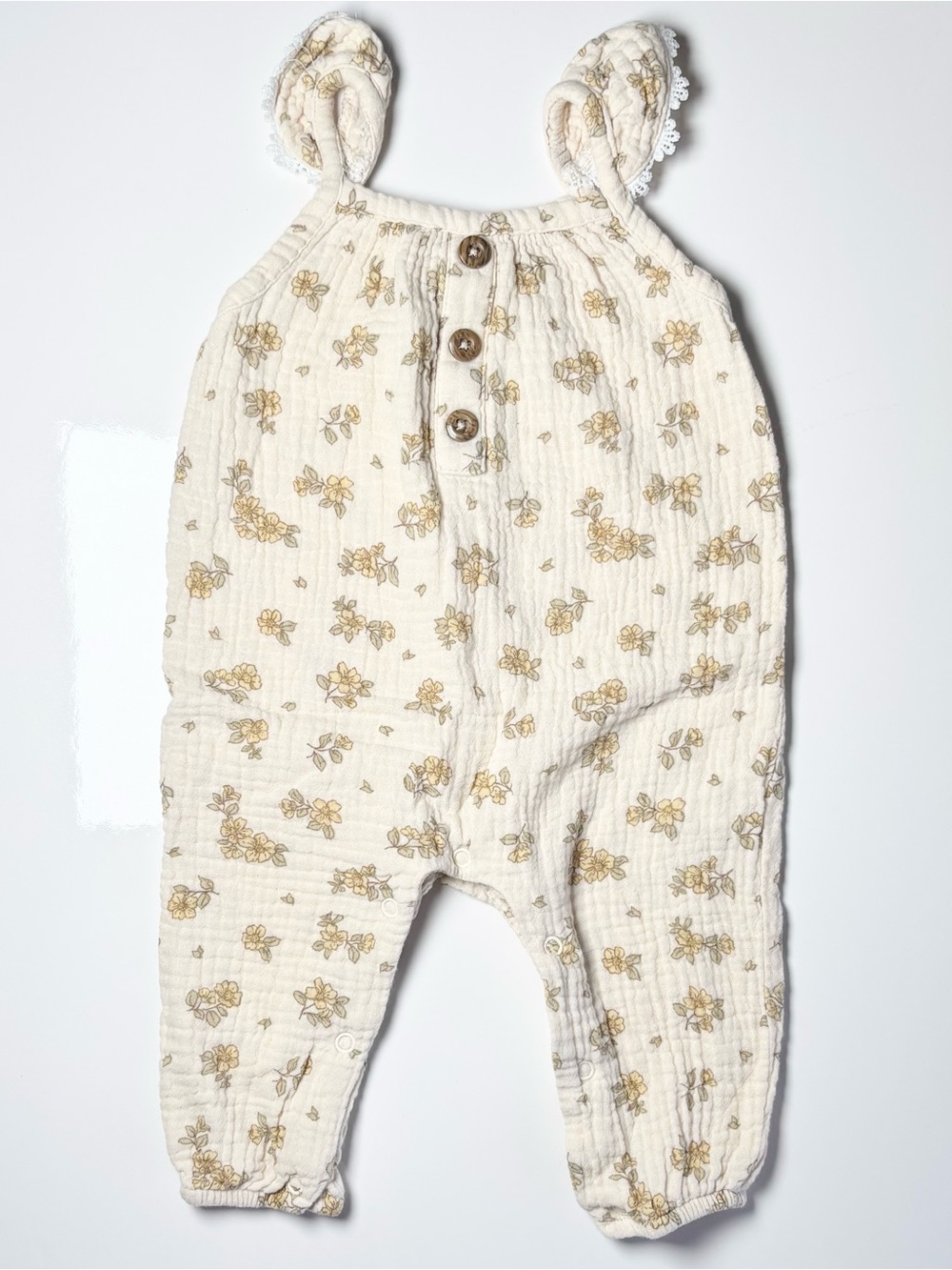Emily and Oliver Cottagecore Floral Crinkle Gauze Jumpsuit 3-6M